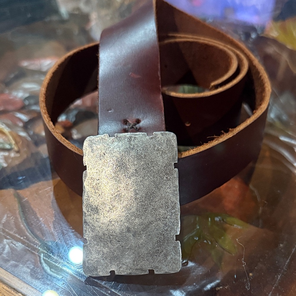 Brown Genuine Leather Belt with Pewter Buckle